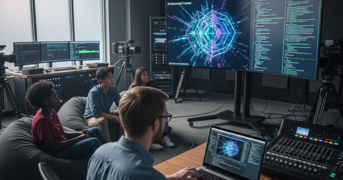 Students at a video production school learning AI-powered editing and generative content creation