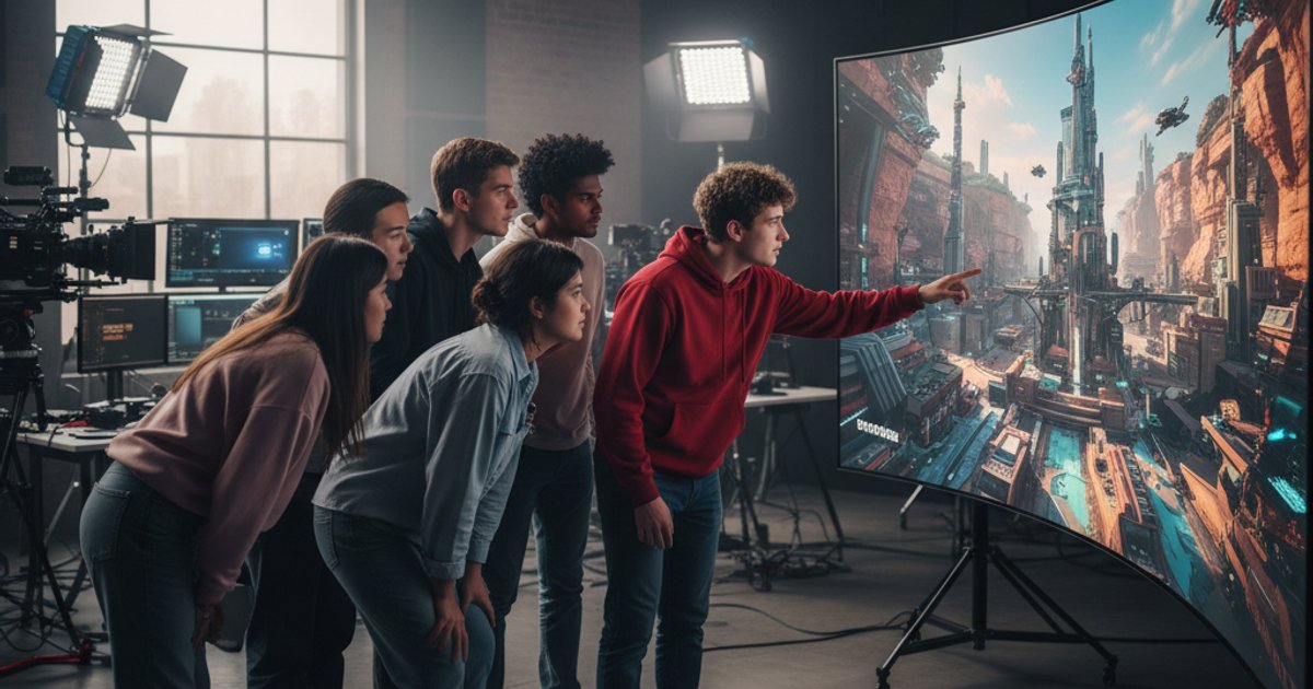 Film making school students learning virtual production with AI tools