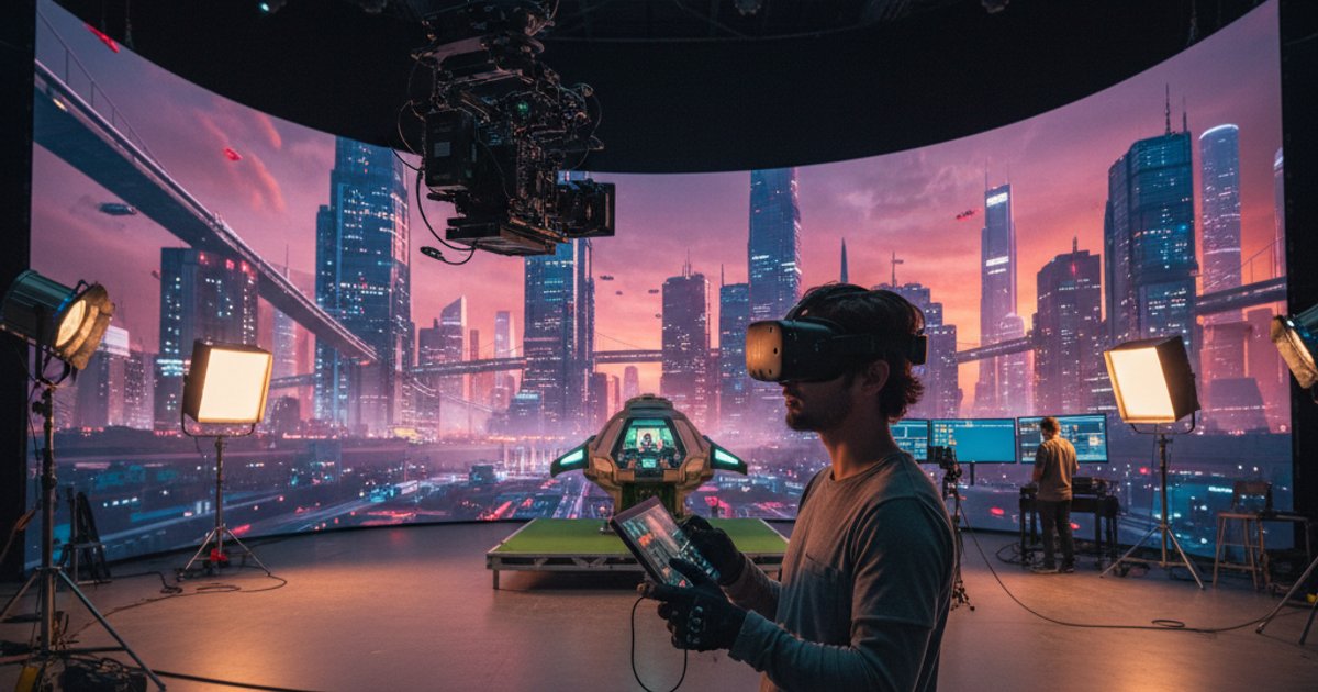 Film student using virtual production studio technology in a cinematography course