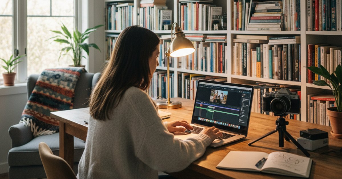 Independent filmmaker editing on a laptop, representing self-taught film making