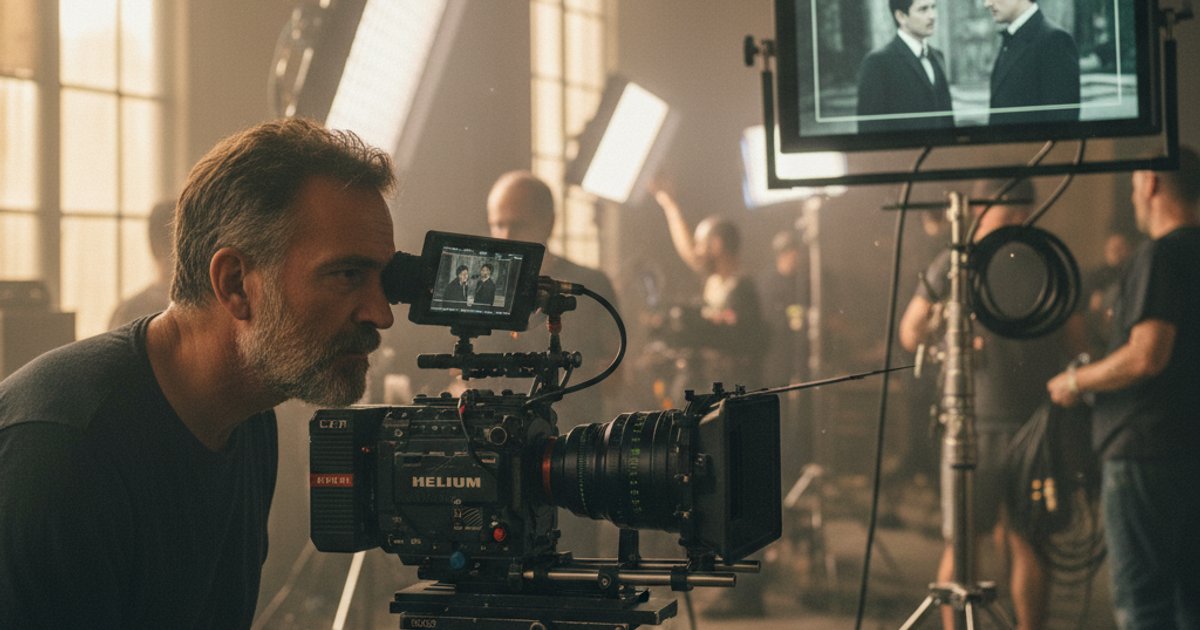 Experienced cinematographer operating a cinema camera on a professional film set, showcasing a thriving career path