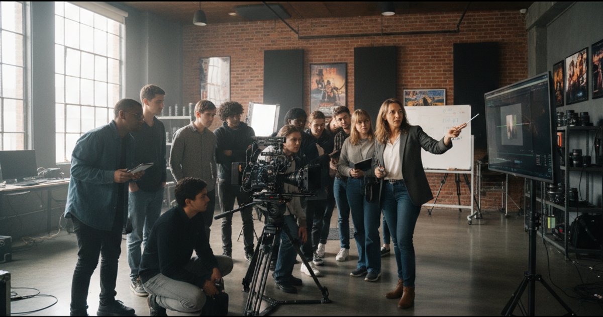 Students in a cinematography course learning practical skills for an entrepreneurial film career.