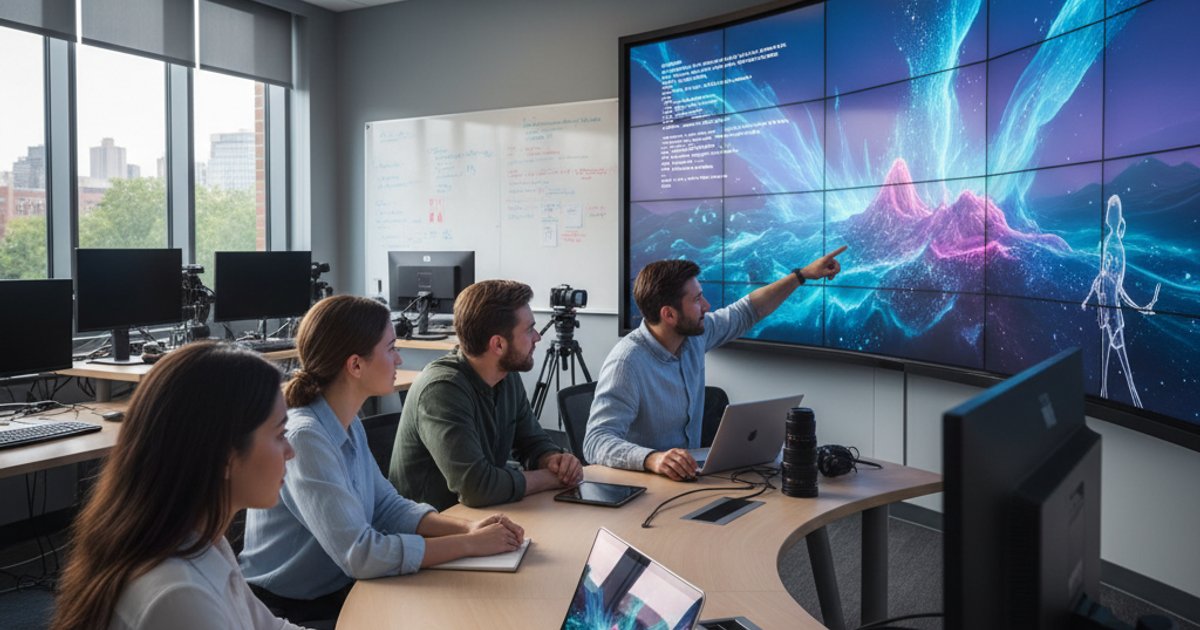 Film students learning AI tools in a modern cinematography course