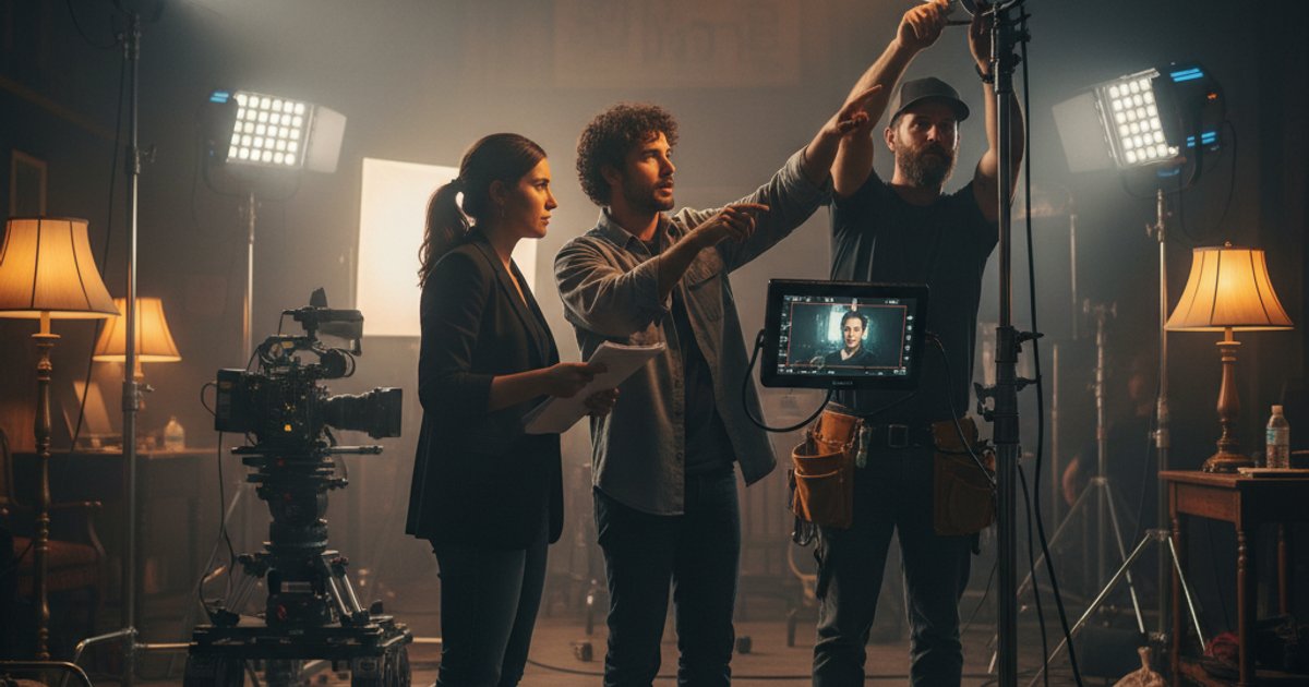 Film crew collaborating on set, highlighting unseen skills in cinematography courses
