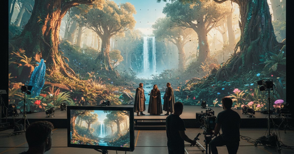 Students and faculty learning in a film making school's virtual production studio