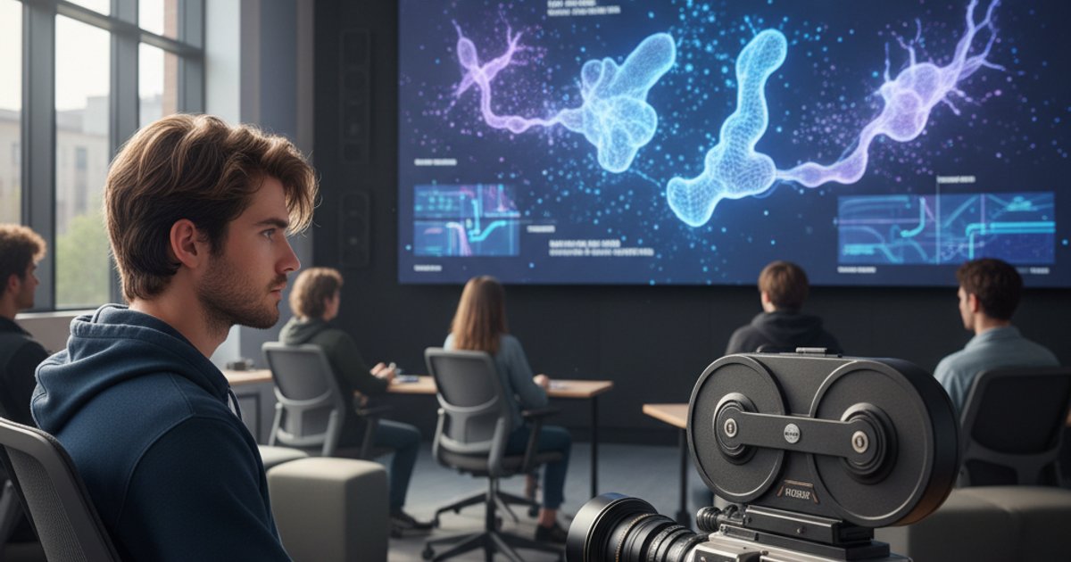 Film course student learning AI filmmaking tools and virtual production