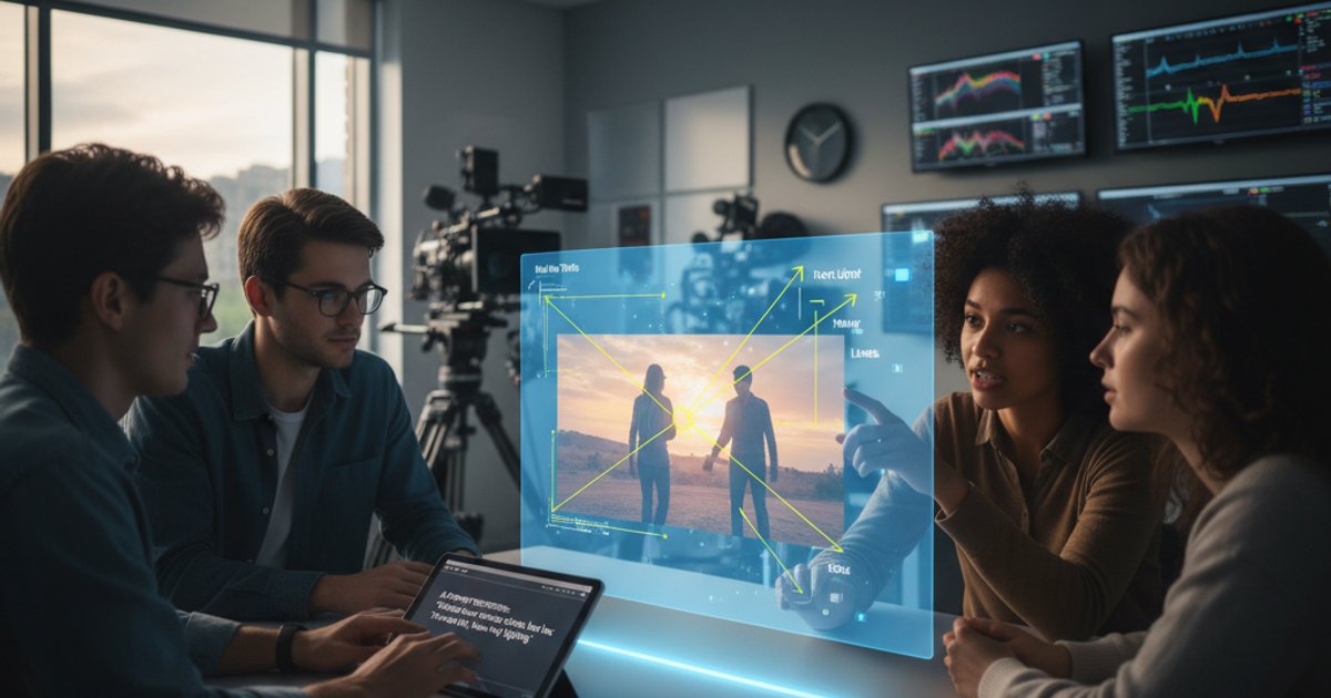 Film course students analyzing AI-generated scene composition