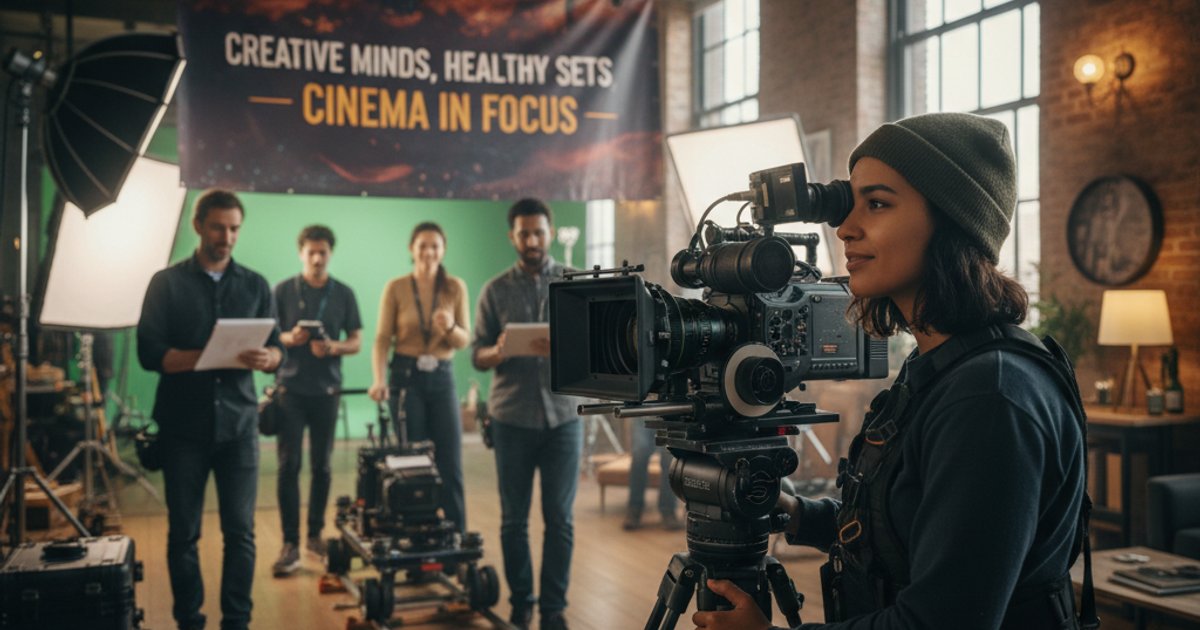 Cinematography course student calmly operating a camera on a well-supported film set