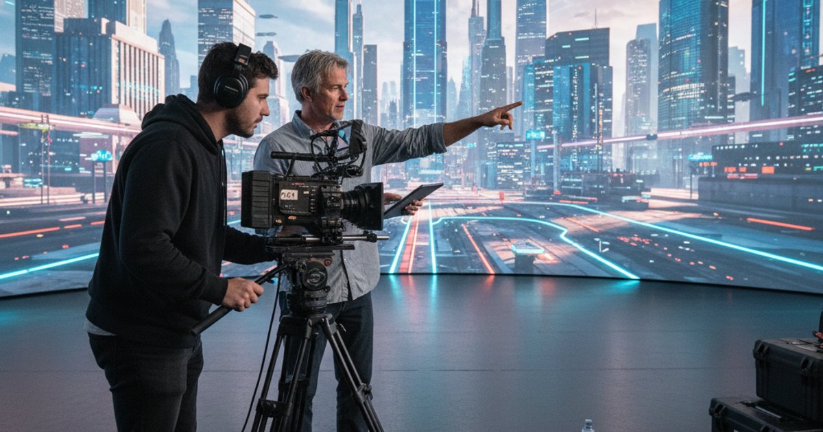 Cinematography course student learning virtual production on an LED volume stage