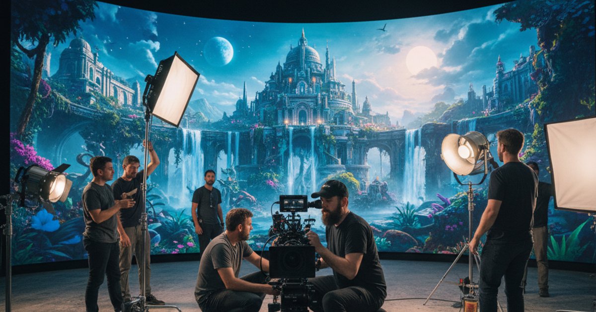 Cinematographer on a virtual production set using an LED wall, highlighting modern film course training