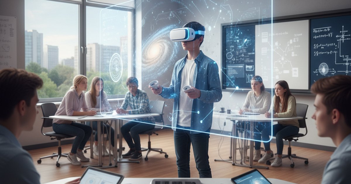Student in a film course using VR for immersive storytelling education