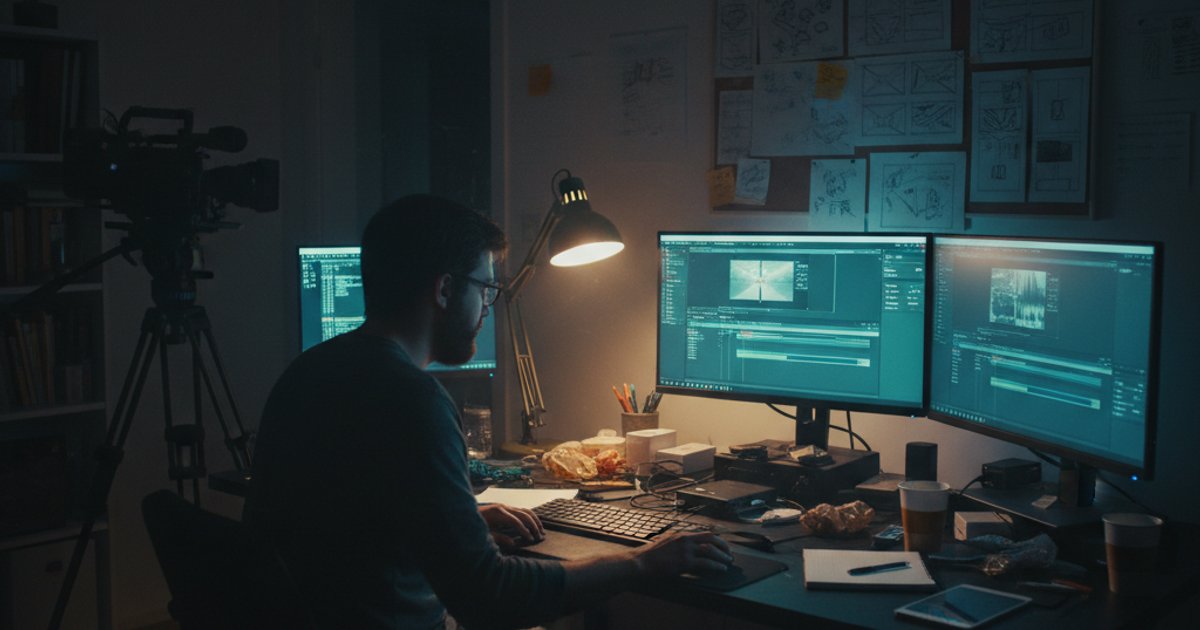 A filmmaker editing footage on a computer, demonstrating the dedication required for a self-directed film making career.
