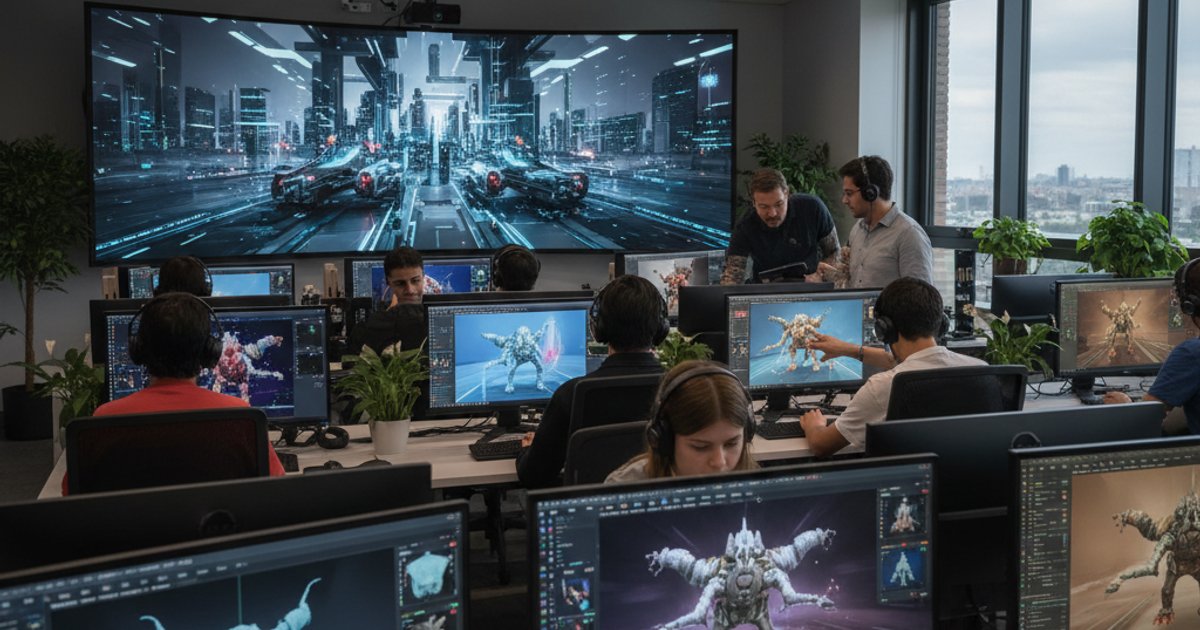 Film making school students learning real-time rendering for virtual production