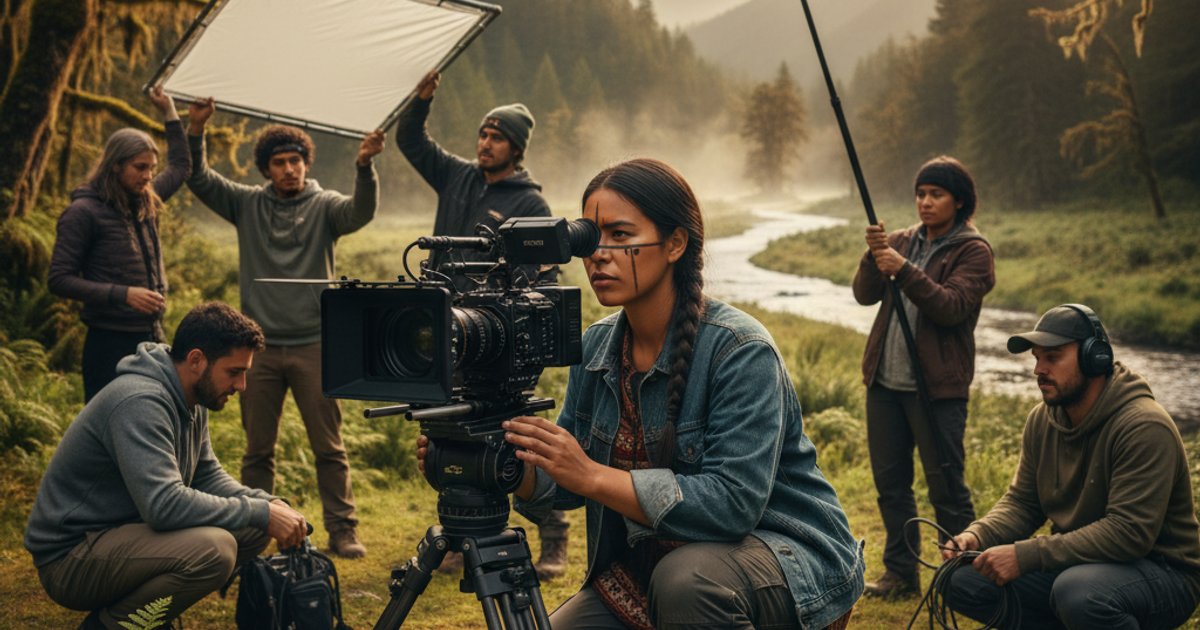 Indigenous filmmaker capturing cultural narratives with a professional camera