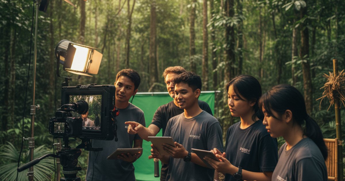 Students learning sustainable video production techniques at a school in Malaysia