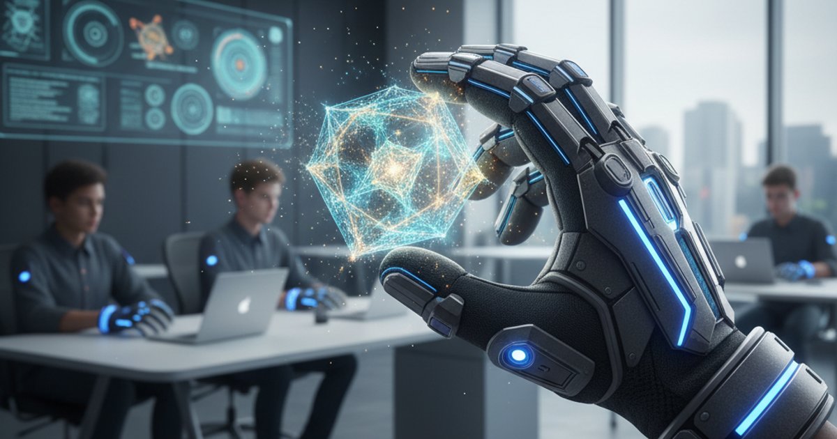 Student hands with haptic gloves in a film making school immersive lab