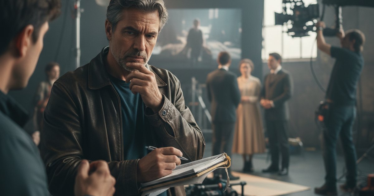 A film director contemplating a scene, embodying a philosophically-informed approach to film making