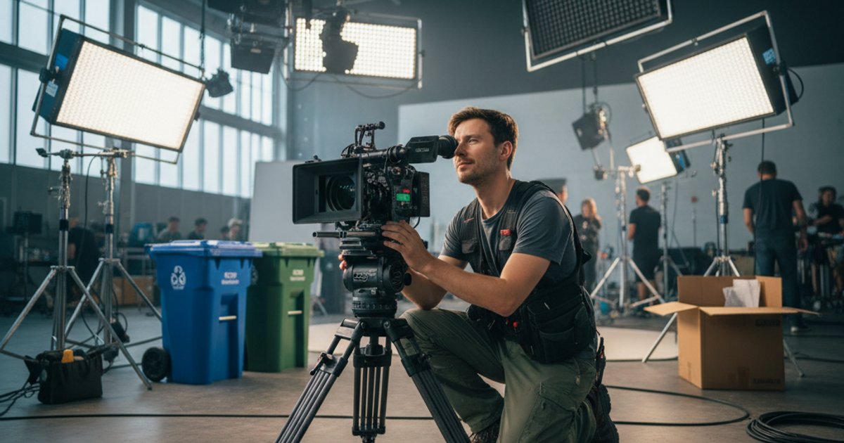 Mindful cinematographer on a sustainable film set using ethical practices