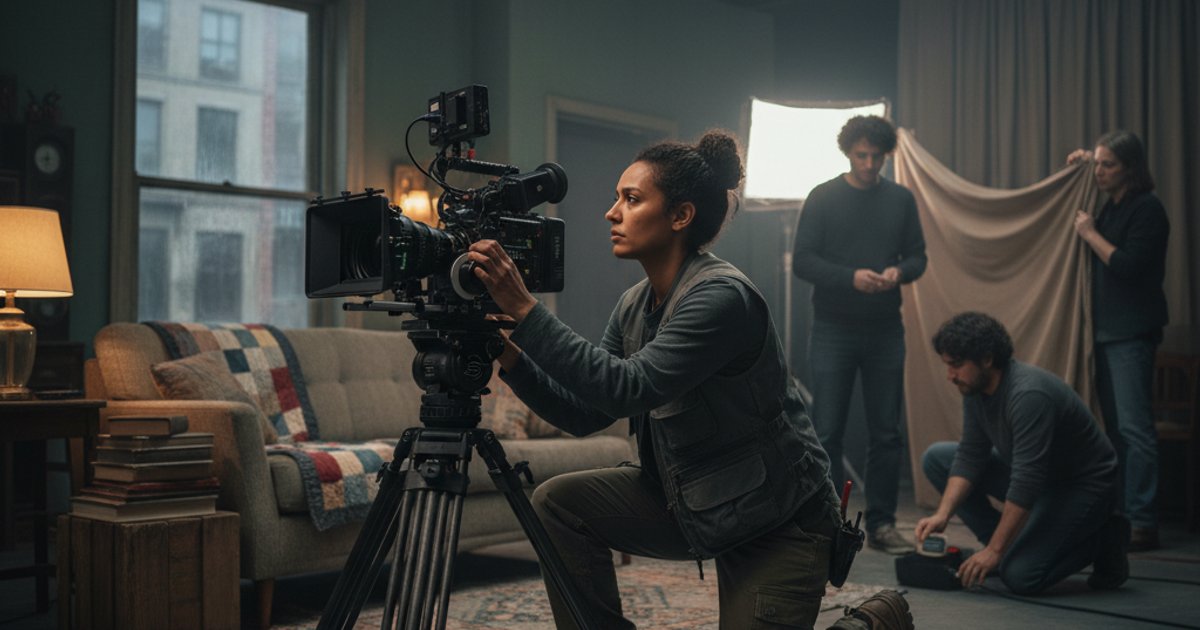 Cinematography student setting up camera for a socially conscious film project