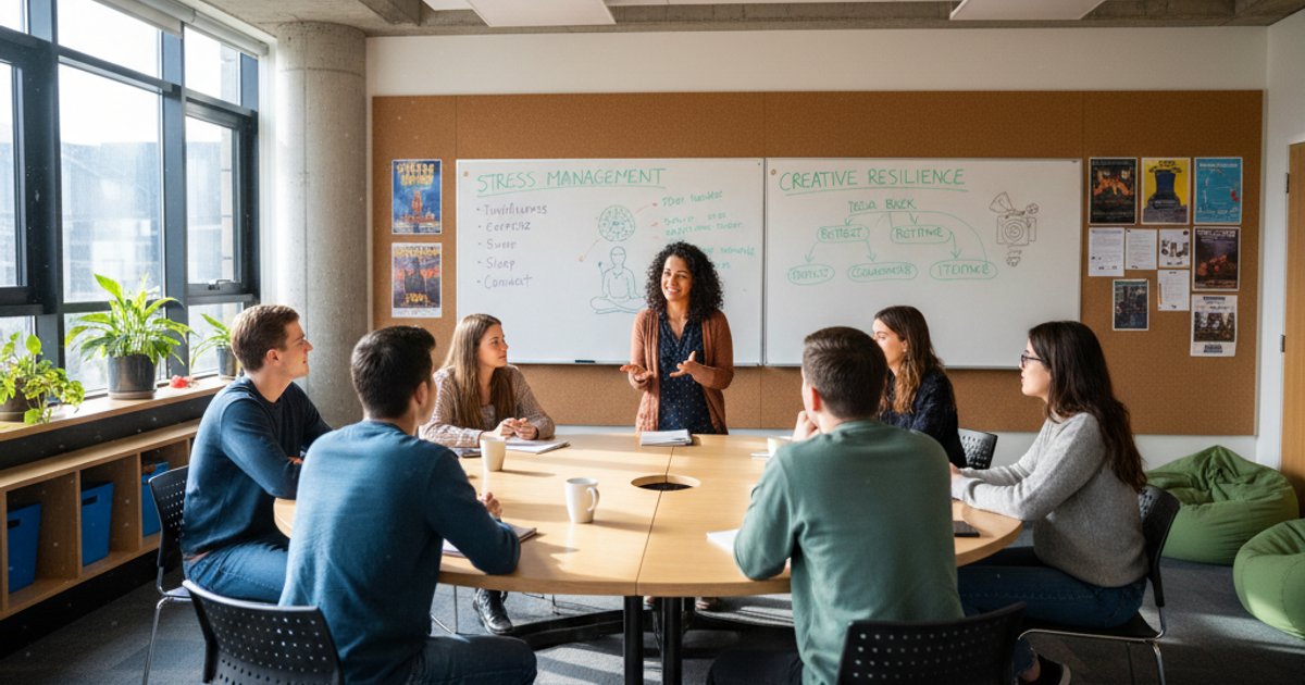 Film making school students discussing mental health in a classroom